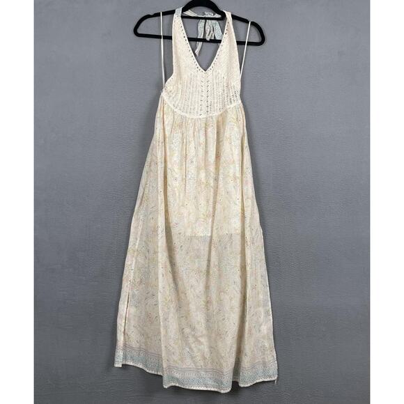 Zara Dresses & Skirts - Zara Dress Womens Small Ivory Boho Crochet Halter Maxi Paisley Floral Summer NWT